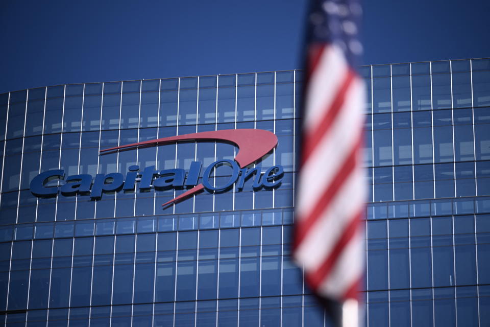 Capital One headquarters in McLean, Virginia on February 20, 2024. US banking giant Capital One announced on February 19, 2024 that it will acquire financial services company Discover in a $35.3 billion all-stock deal combining two of America's major credit card firms. (Photo by Brendan SMIALOWSKI / AFP) (Photo by BRENDAN SMIALOWSKI/AFP via Getty Images)