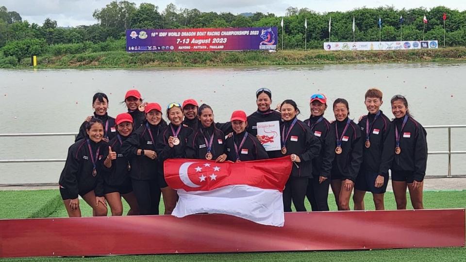 Singapore women's dragonboat team clinch a bronze medal in the DB12 200m event at the 16th IDBF World Championships in Thailand. (PHOTO: Singapore Dragon Boat Association)