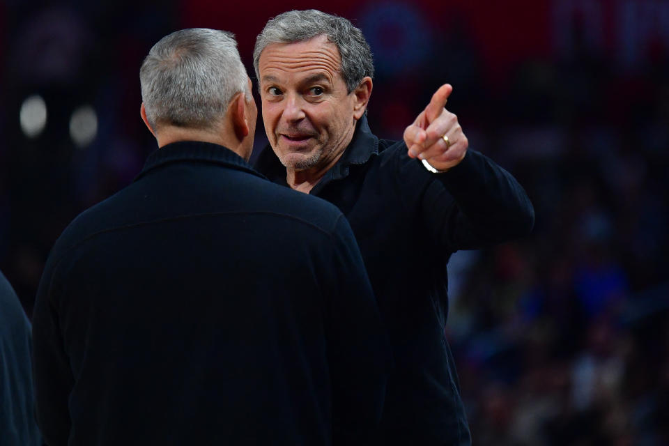 Oct 29, 2023; Los Angeles, California, USA; Disney chief executive officer Bob Iger in attendance as the Los Angeles Clippers play against the San Antonio Spurs during the second half at Crypto.com Arena. Mandatory Credit: Gary A. Vasquez-USA TODAY Sports