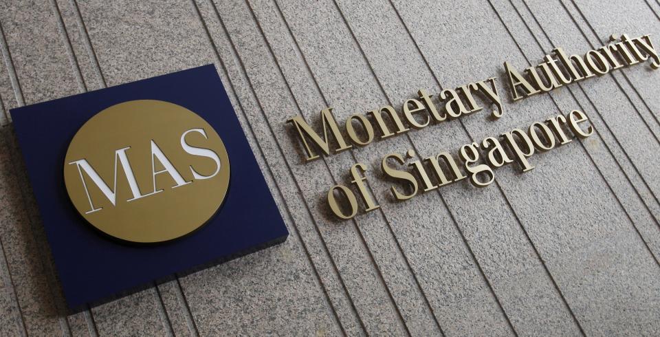 The logo of the Monetary Authority of Singapore (MAS) is pictured at its building in Singapore.