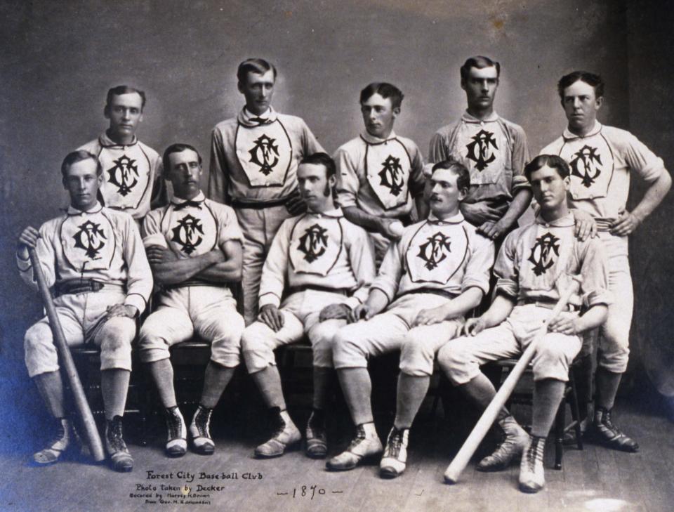 Deacon White (seated, second from left) and Cleveland's Forest City Base Ball Club in 1870. (Mark Rucker/Transcendental Graphics/Getty Images)